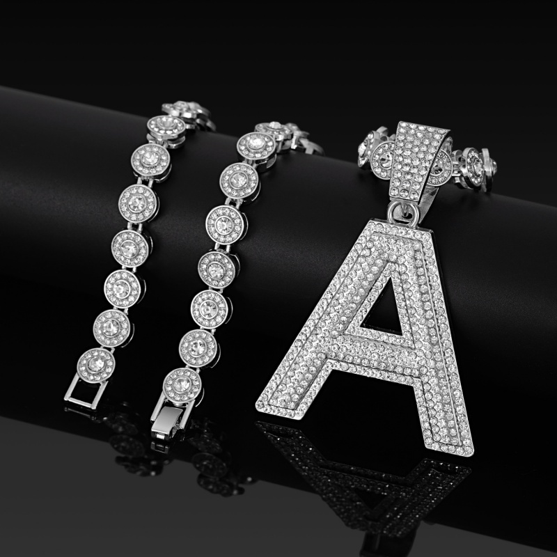 Hot Selling Fashion Hip Hop Cuban Link Chain Necklace 3D Iced Out Letter A with Candy Heart Pendant Popular African Rap Street Dance Jewelry Accessory