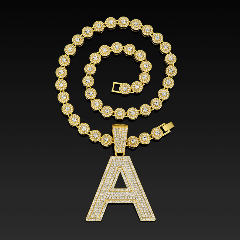 Hot Selling Fashion Hip Hop Cuban Link Chain Necklace 3D Iced Out Letter A with Candy Heart Pendant Popular African Rap Street Dance Jewelry Accessory