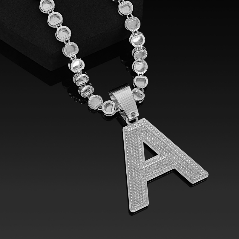 Hot Selling Fashion Hip Hop Cuban Link Chain Necklace 3D Iced Out Letter A with Candy Heart Pendant Popular African Rap Street Dance Jewelry Accessory