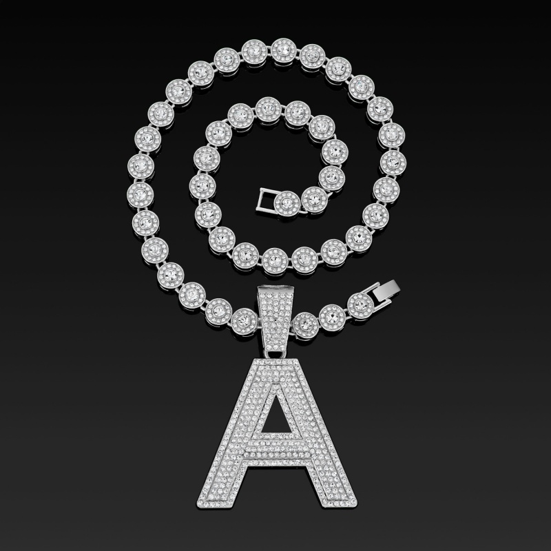 Hot Selling Fashion Hip Hop Cuban Link Chain Necklace 3D Iced Out Letter A with Candy Heart Pendant Popular African Rap Street Dance Jewelry Accessory