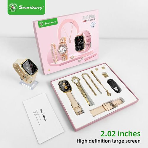 NODIZZ Local Stock- A58plus 7 in 1 Samrt watch gift set, heart rate monitor, sleeping&health management, call&message reminder Pink