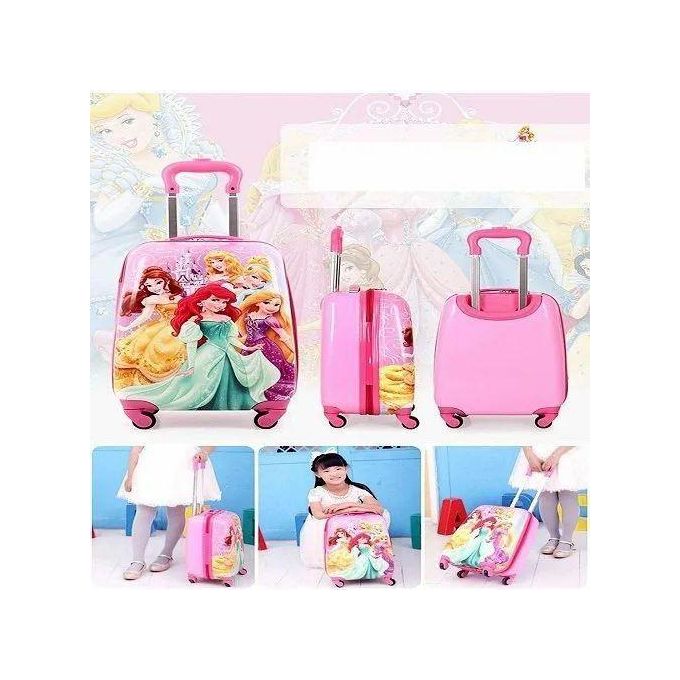 16 Inches D's Cartoon Print Barbie Travel Suitcase (Trolley Bag) For Girls And Kids With Back Print- Pink
