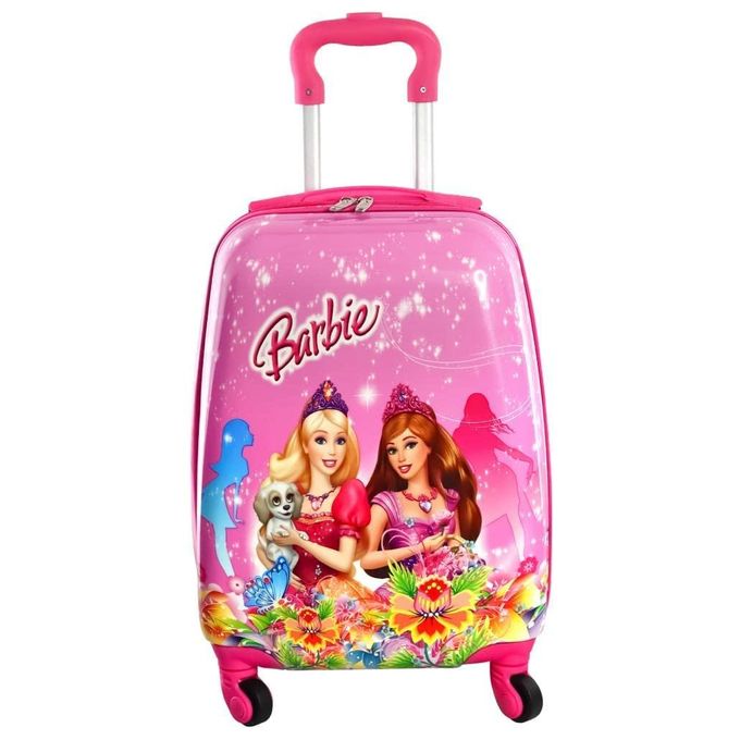 16 Inches D's Cartoon Print Barbie Travel Suitcase (Trolley Bag) For Girls And Kids With Back Print- Pink