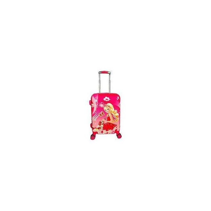 16 Inches D's Cartoon Print Barbie Travel Suitcase (Trolley Bag) For Girls And Kids With Back Print- Pink