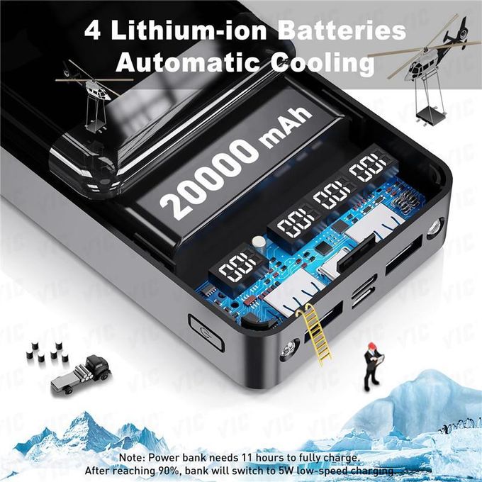 VIC ♛20000mAh Power Bank+ Dual LED Lights+ Portable Charge+ Ultra Light Battery Pack
