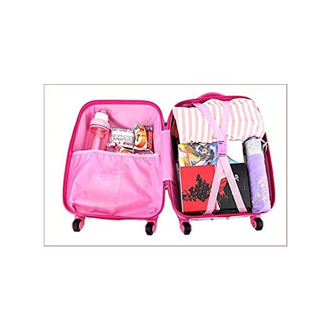16 Inches D's Cartoon Print Barbie Travel Suitcase (Trolley Bag) For Girls And Kids With Back Print- Pink