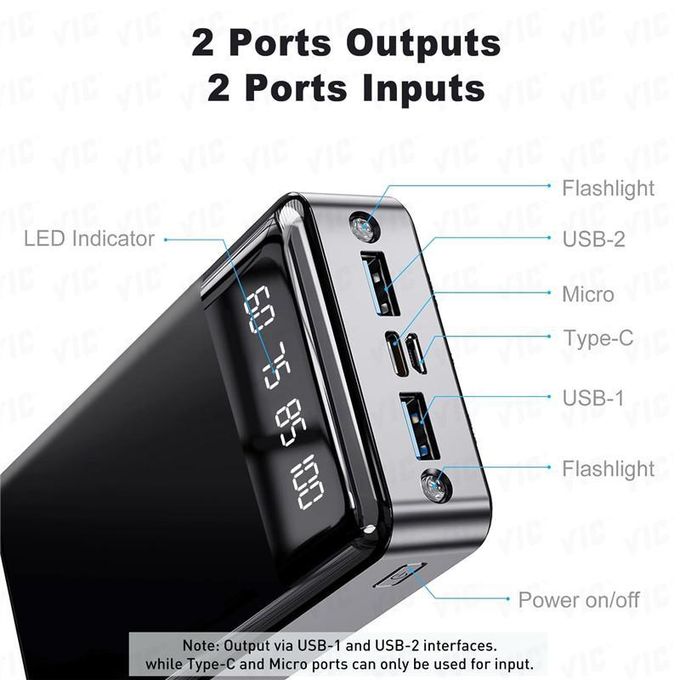 VIC ♛20000mAh Power Bank+ Dual LED Lights+ Portable Charge+ Ultra Light Battery Pack