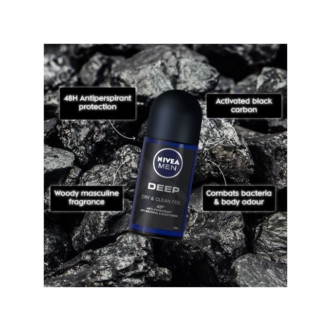 NIVEA MEN Deep Anti-Perspirant Roll-on For Men 48h - 50ml (Pack of 2)
