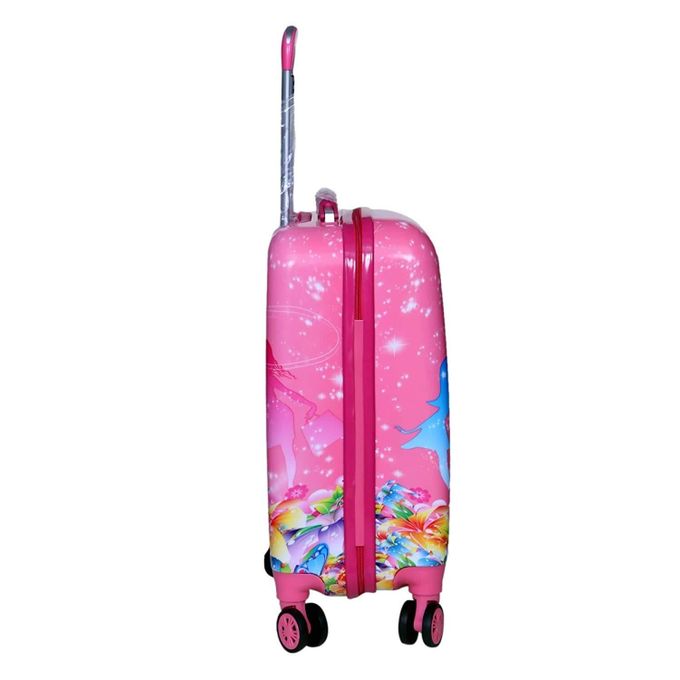 16 Inches D's Cartoon Print Barbie Travel Suitcase (Trolley Bag) For Girls And Kids With Back Print- Pink