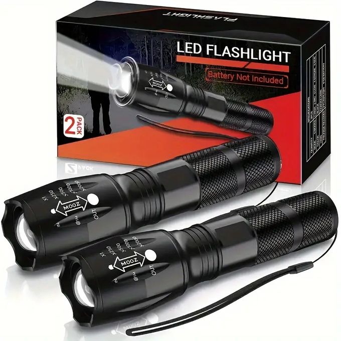 Mythco 2 Pack Tactical Flashlights Torch, 5 Modes 3000 High Lumens LED, Rechargeable, Waterproof, Durable for Outdoor Camping, Emergency, Home Use