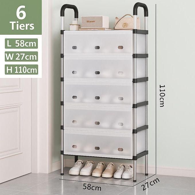 CYFAZA Shoe Rack Organizer 6 Tiers Dust-proof Stainless Steel Free Standing Shoe Storage for Home Entryway Closet, Space Saving, 21-36 Pairs