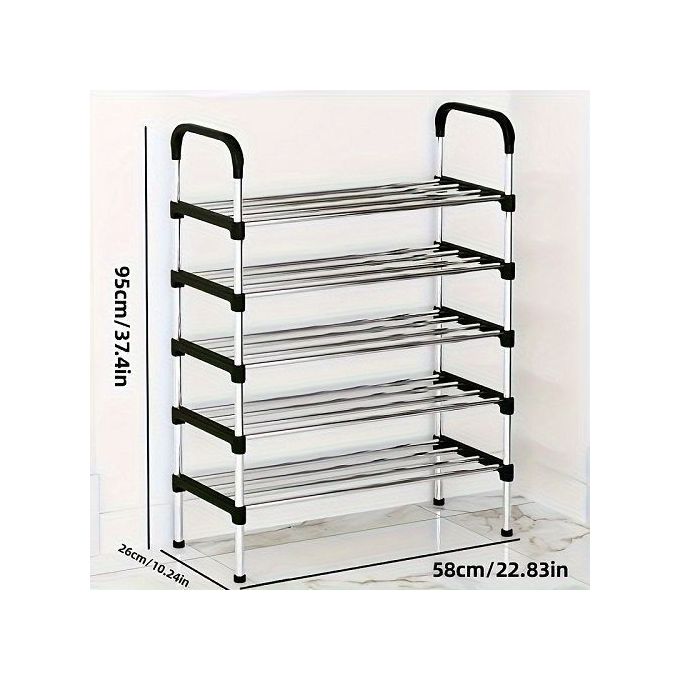5 Tier Shoe Organizer Rack - Space Saving Storage for Home Entryway, Durable Metal Frame, Easy Assembly, Black