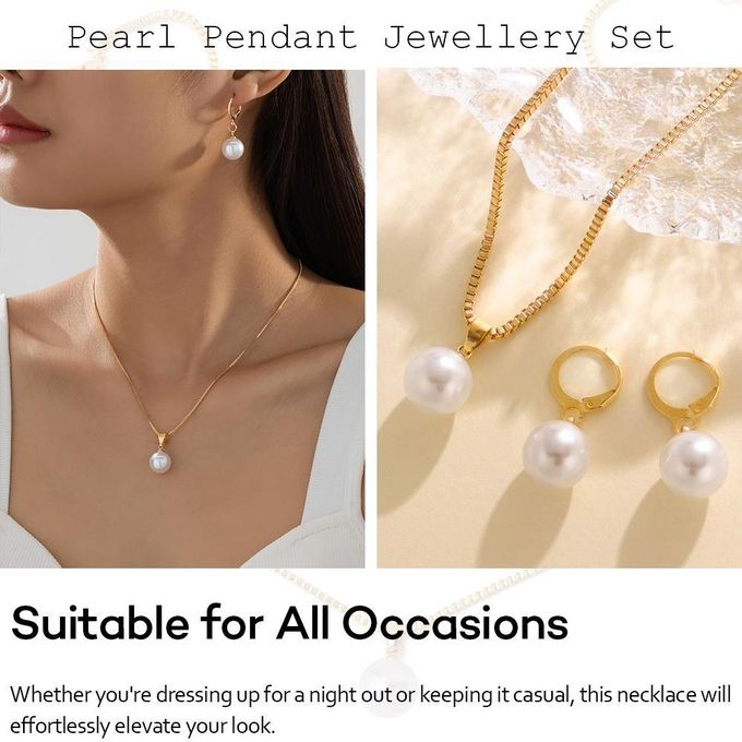 ARHANORY Women Jewelry Set Elegant Pearl Necklace and Earrings (Imitation Pearl)