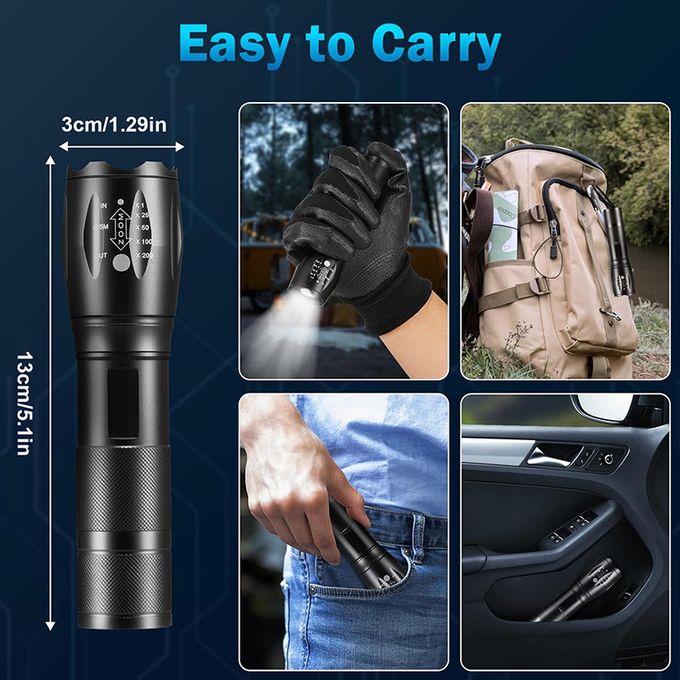 Mythco 2 Pack Tactical Flashlights Torch, 5 Modes 3000 High Lumens LED, Rechargeable, Waterproof, Durable for Outdoor Camping, Emergency, Home Use