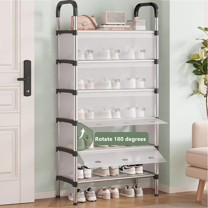 CYFAZA Shoe Rack Organizer 6 Tiers Dust-proof Stainless Steel Free Standing Shoe Storage for Home Entryway Closet, Space Saving, 21-36 Pairs
