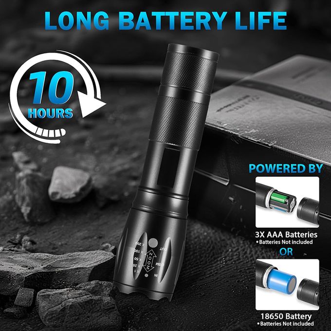 Mythco 2 Pack Tactical Flashlights Torch, 5 Modes 3000 High Lumens LED, Rechargeable, Waterproof, Durable for Outdoor Camping, Emergency, Home Use