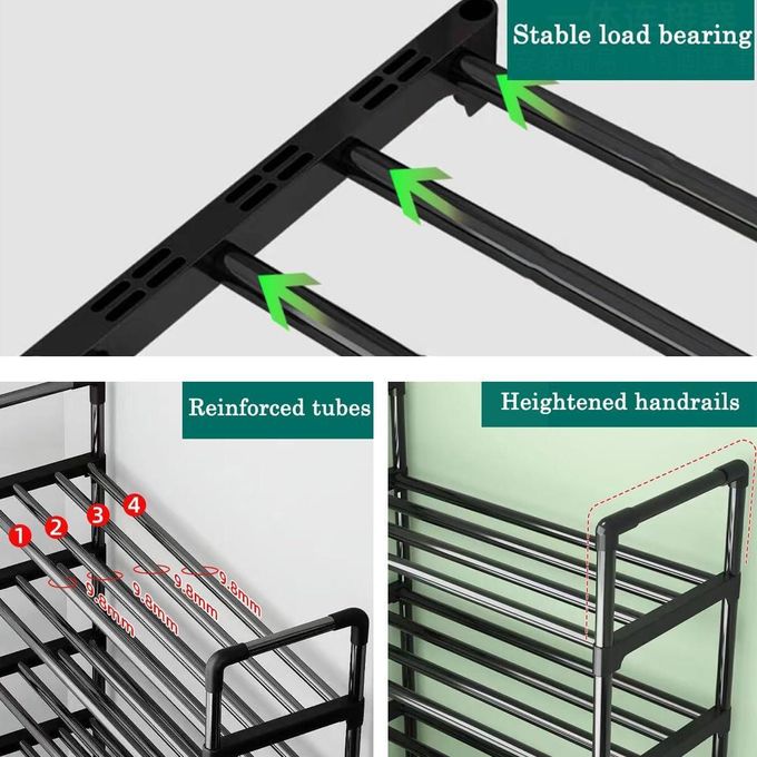 TIMBUTUS 7-Layer Steel Pipe Shoe Rack 56x25.5x125cm - Space-Saving Organiser for Home Entryway, Durable Black Metal Frame, Large Capacity Storage for Shoes, Boots, and Slippers, Easy Assembly, Sturdy