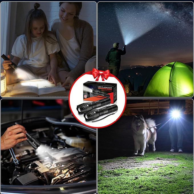 Mythco 2 Pack Tactical Flashlights Torch, 5 Modes 3000 High Lumens LED, Rechargeable, Waterproof, Durable for Outdoor Camping, Emergency, Home Use