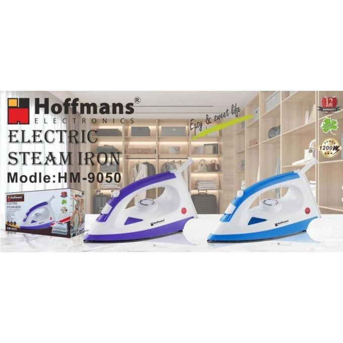 Hoffmans Electric Steam Iron Model HM-9050 - Purple/Blue, Lightweight, Non-Stick Soleplate, Adjustable Steam, Dry & Spray Iron for Daily Use