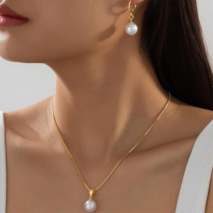 ARHANORY Women Jewelry Set Elegant Pearl Necklace and Earrings (Imitation Pearl)