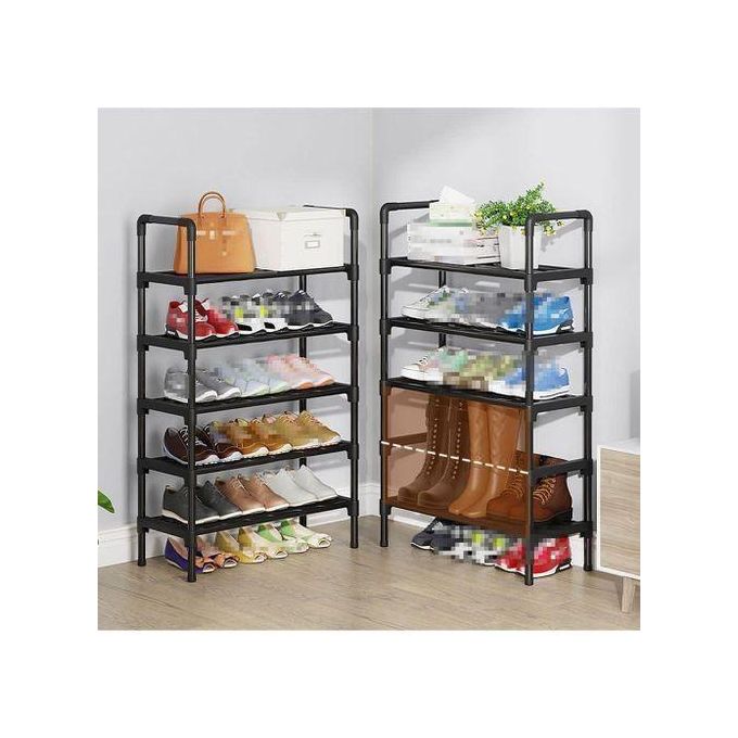TIMBUTUS 5-Layer Steel Pipe Shoe Rack 56x25.5x90cm - Sturdy Space-Saving Shoe Organizer for Home Entryway, Hallway, Bedroom, Durable Black Metal Frame, Easy Assembly, Fits Up to 15 Pairs of Shoes