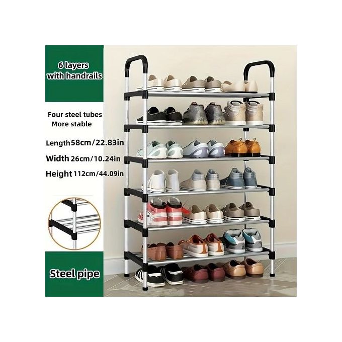 6 Tier Shoe Organizer Rack - Space Saving Shoe Rack for Home, Durable Metal Frame, Easy Assembly, Ideal for Entryway Closet Bedroom