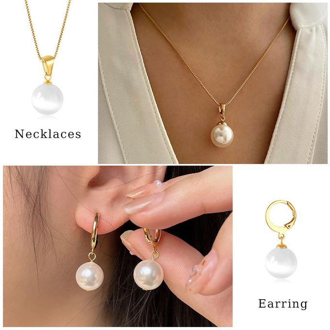 ARHANORY Women Jewelry Set Elegant Pearl Necklace and Earrings (Imitation Pearl)