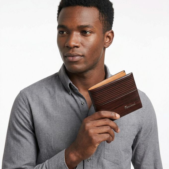 Men's Bifold PU Leather Mini Wallet - Brown