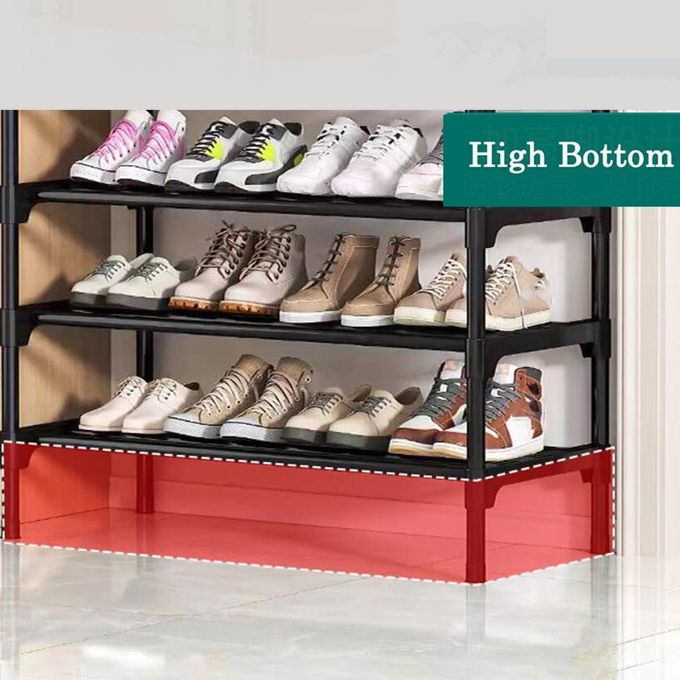 TIMBUTUS 7-Layer Steel Pipe Shoe Rack 56x25.5x125cm - Space-Saving Organiser for Home Entryway, Durable Black Metal Frame, Large Capacity Storage for Shoes, Boots, and Slippers, Easy Assembly, Sturdy