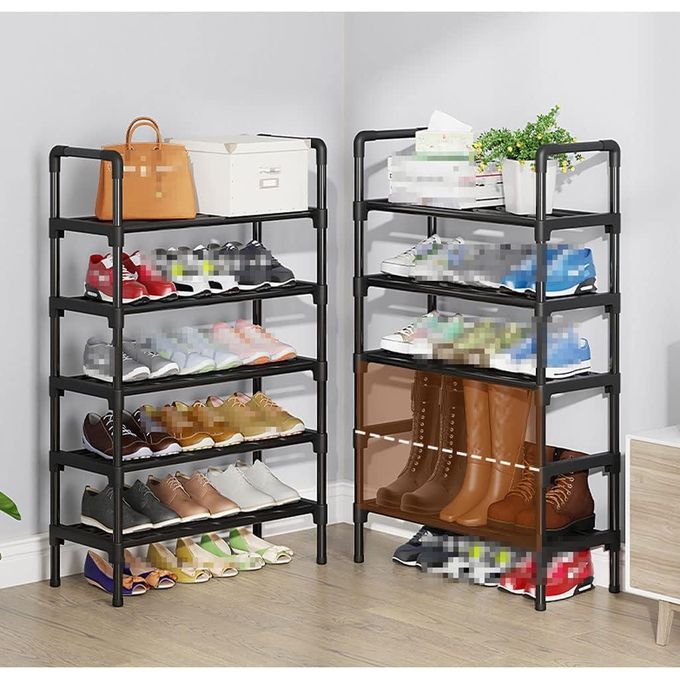 TIMBUTUS 5-Layer Steel Pipe Shoe Rack 56x25.5x90cm - Sturdy Space-Saving Shoe Organizer for Home Entryway, Hallway, Bedroom, Durable Black Metal Frame, Easy Assembly, Fits Up to 15 Pairs of Shoes