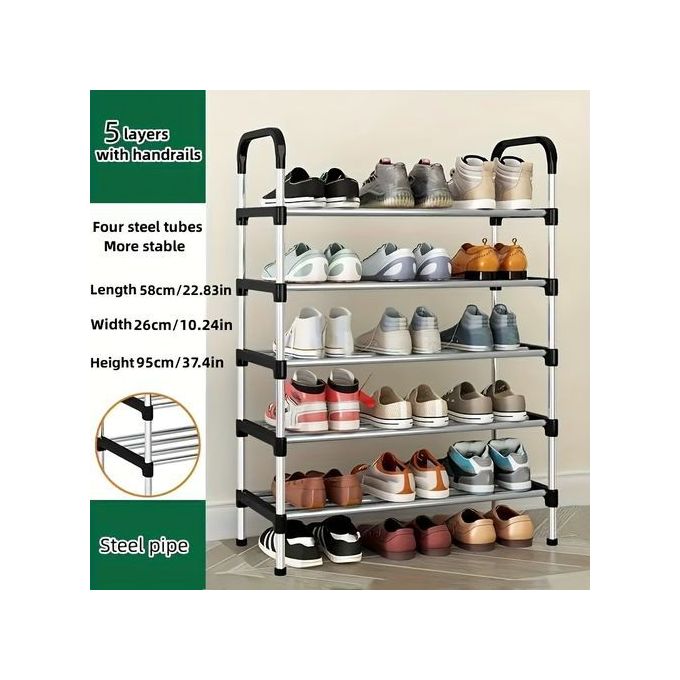 5 Tier Shoe Organizer Rack - Space Saving Storage for Home Entryway, Durable Metal Frame, Easy Assembly, Black