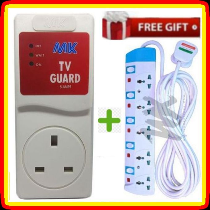 5 Way Power Extension Cable + MK TV Guard Surge Protection,