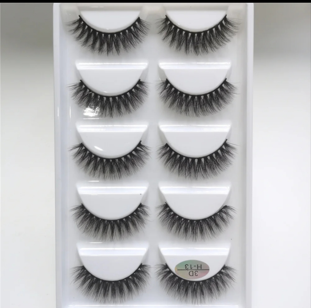 High quality reusable 3D faux cat eyelashes handmade full 5in1 strip eyelashes view 2