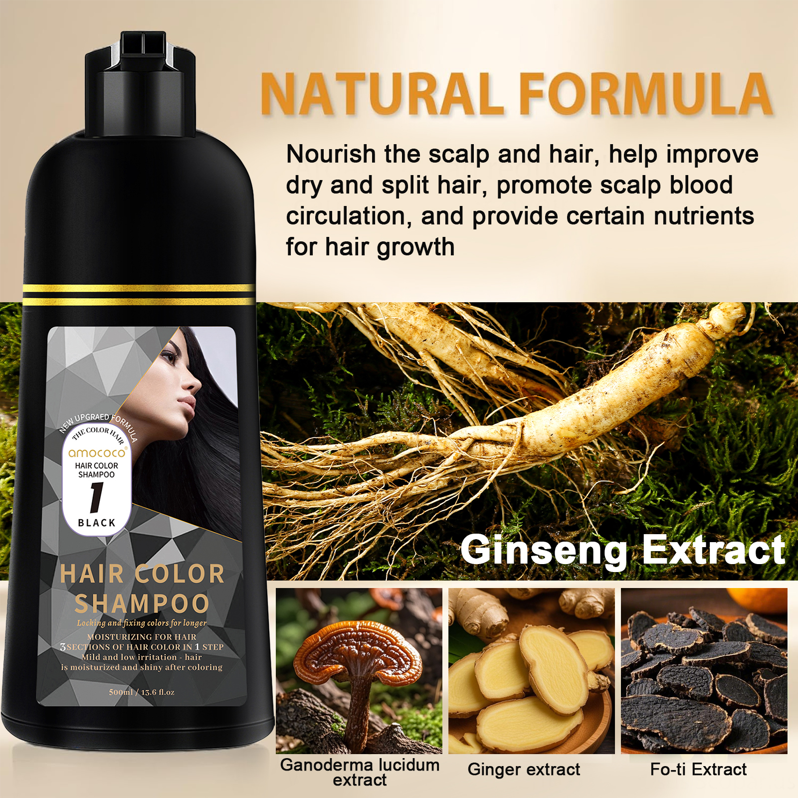 500ml 3 In 1 Quick Organic Hair Color Shampoo - Instant Hair Color for Men & Women, Natural Herbal Formula to Cover Gray Hair - Available in 4 Shades（Black, Coffee, Brown,Wine red）