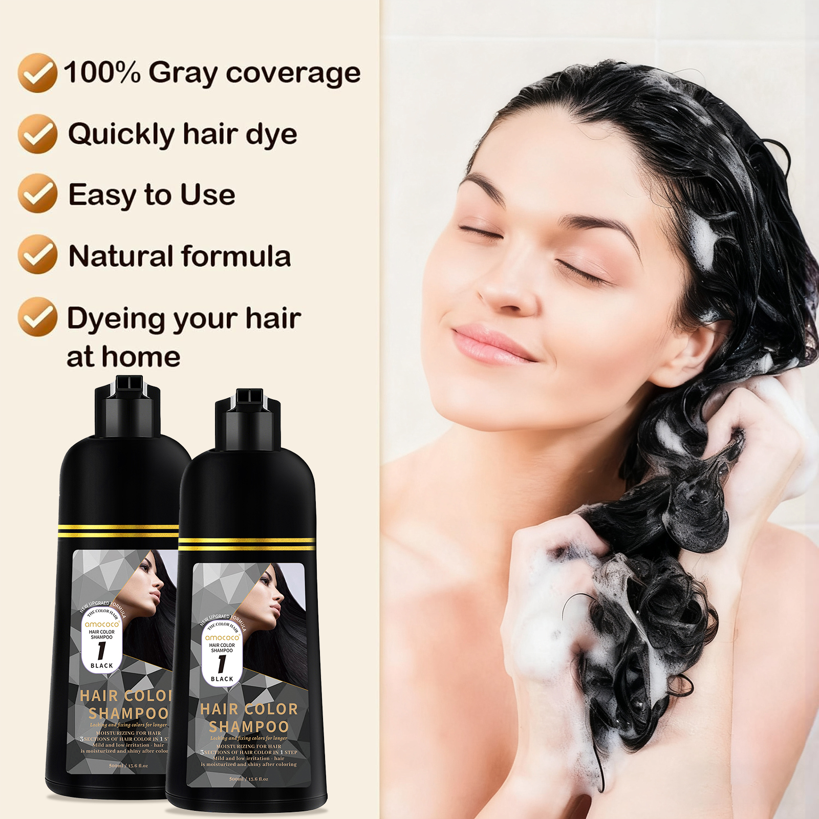 500ml 3 In 1 Quick Organic Hair Color Shampoo - Instant Hair Color for Men & Women, Natural Herbal Formula to Cover Gray Hair - Available in 4 Shades（Black, Coffee, Brown,Wine red）