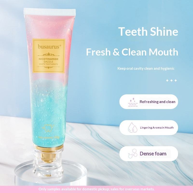 Busaurus Nicotinamide Dazzle Whitening Toothpaste 100g - Blue & Pink Starry Texture, Professional Teeth Brightening, Fresh Mint Breath, Remove Stains & Oral Odor