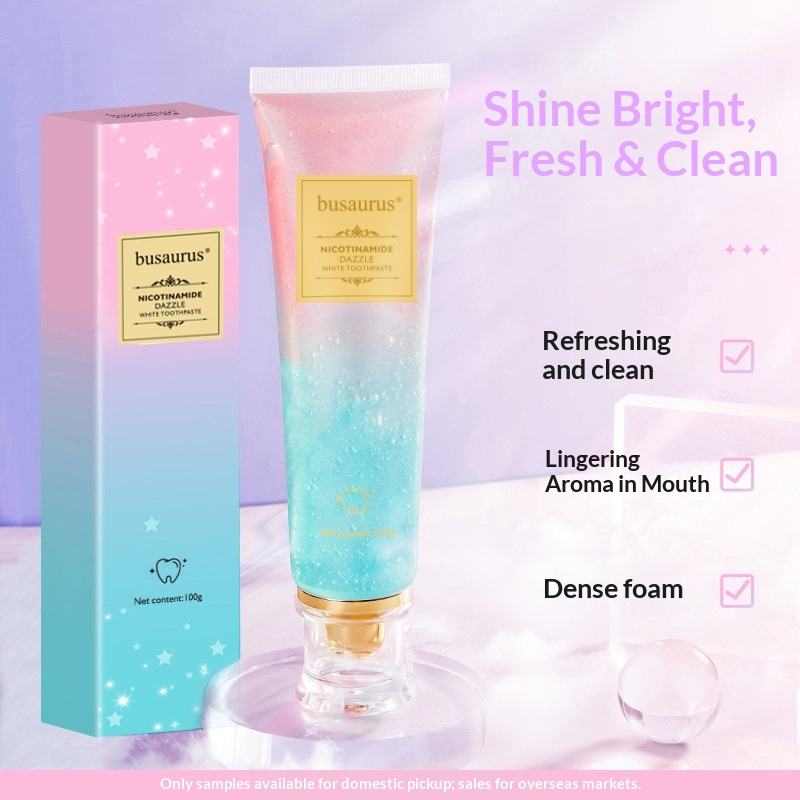 Busaurus Nicotinamide Dazzle Whitening Toothpaste 100g - Blue & Pink Starry Texture, Professional Teeth Brightening, Fresh Mint Breath, Remove Stains & Oral Odor