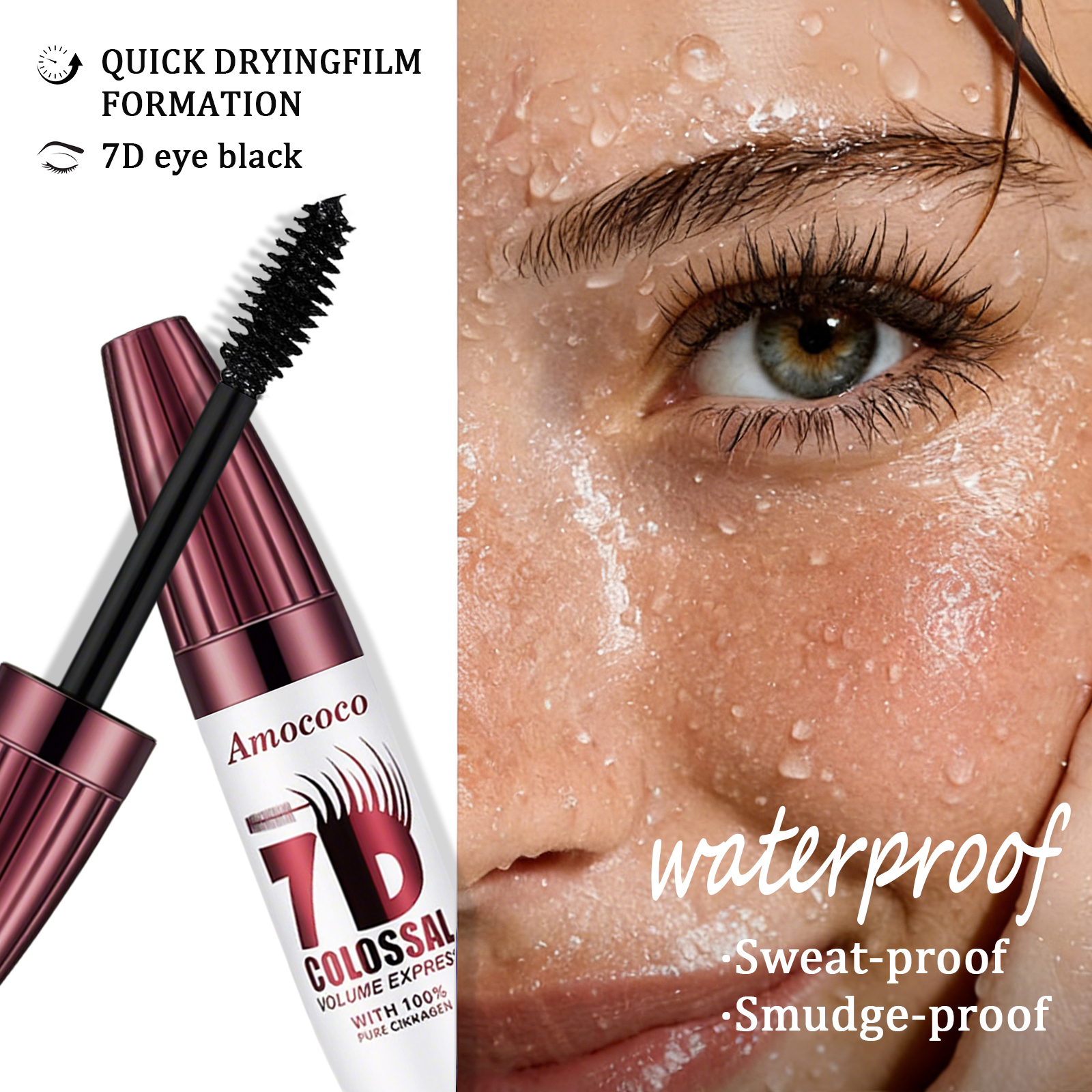 Amococo 7D Colossal Volume Express Mascara - Waterproof & Smudge-Proof Eyelash Extension for Long-Lasting Curl & Thick Lashes