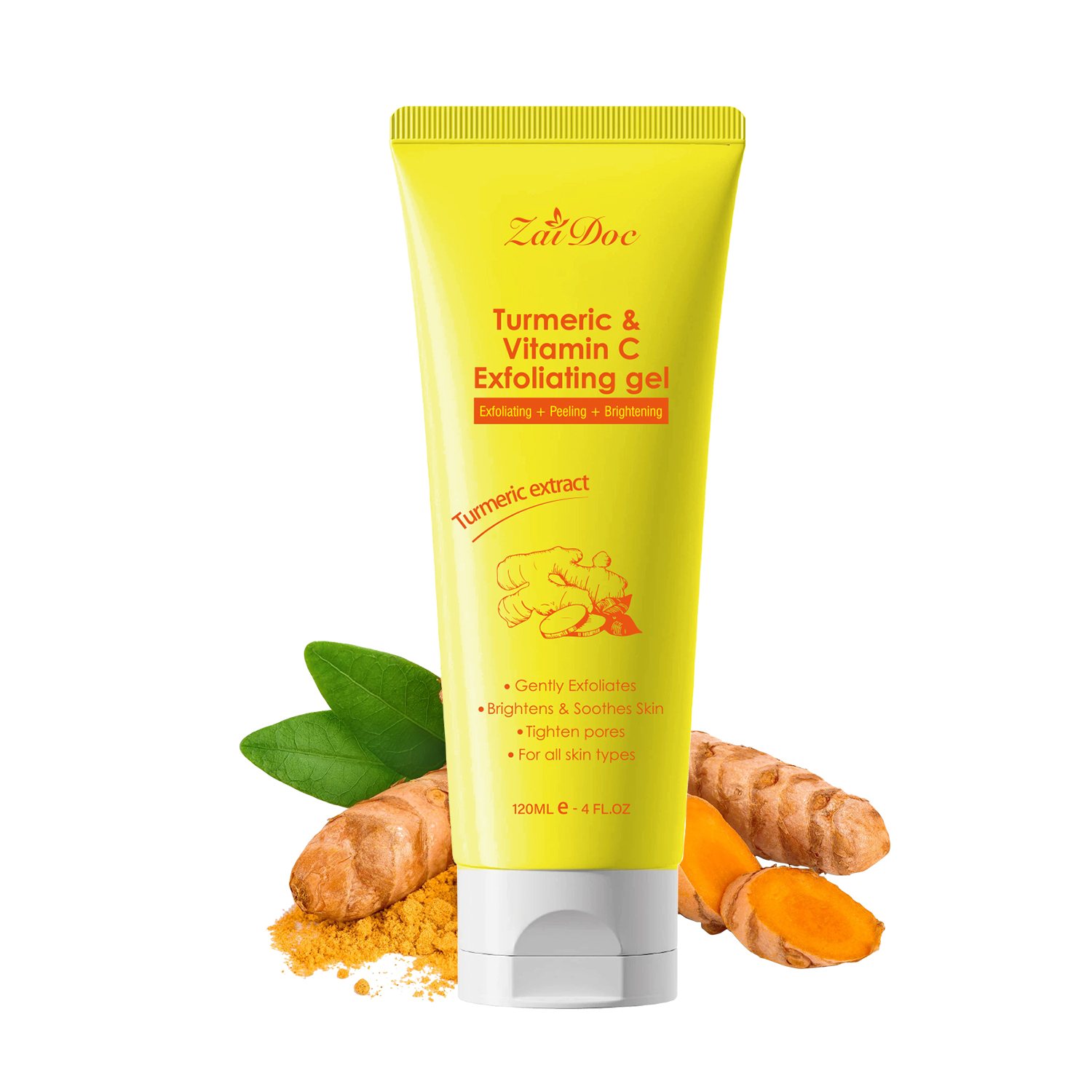 Zaidoc 120ml Turmeric & Vitamin C Exfoliating Gel - Skin Brightening Peeling Gel for Deep Pore Cleaning, Dark Spot Removal & Glowing Skin