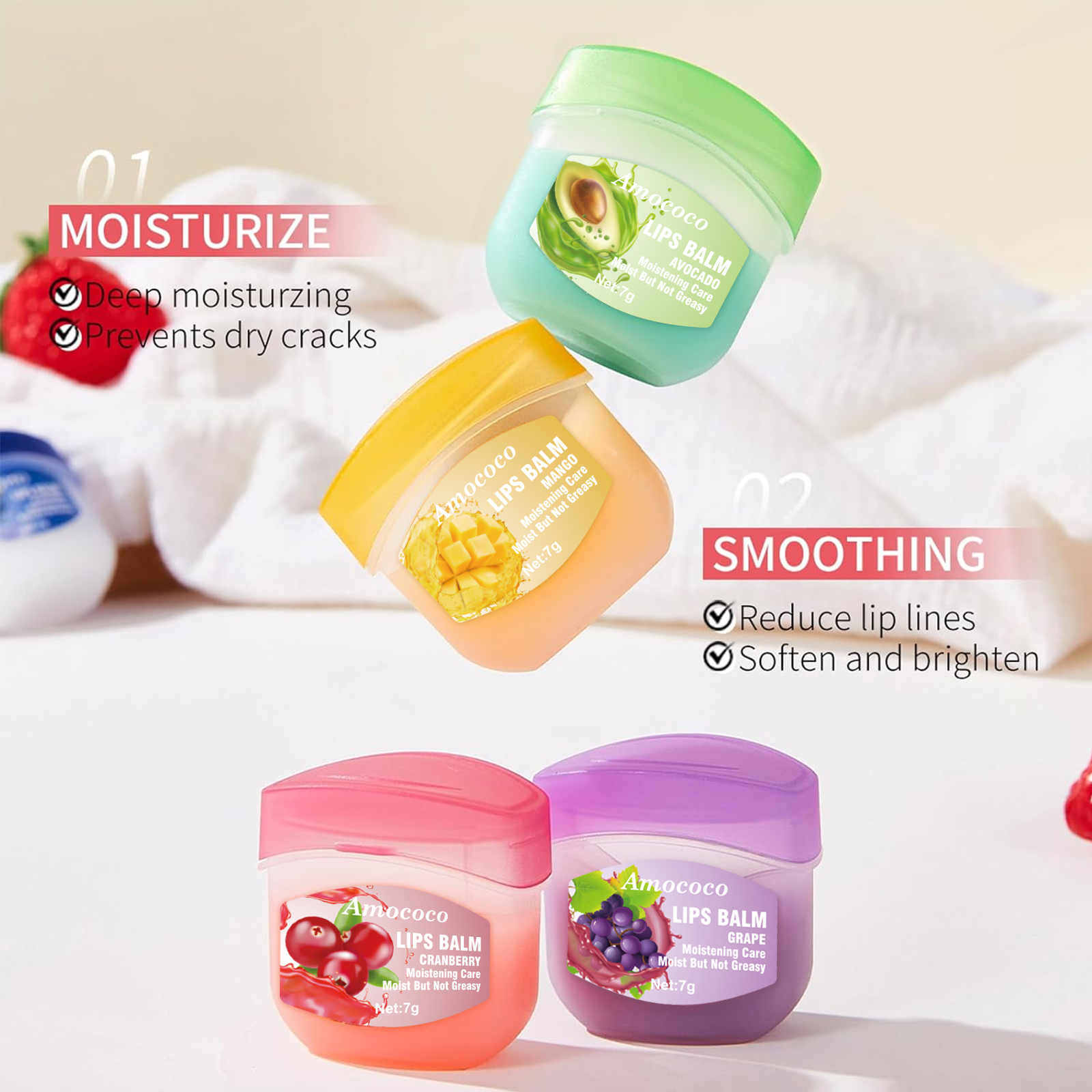 Amococo 8-Pack Lip Balm Family Set - 8 Mixed Fruit Flavors, Natural Moisturizing & Repair for Dry Cracked Lips, Best Value 8 Pcs Gift Kit for Kids & Adults