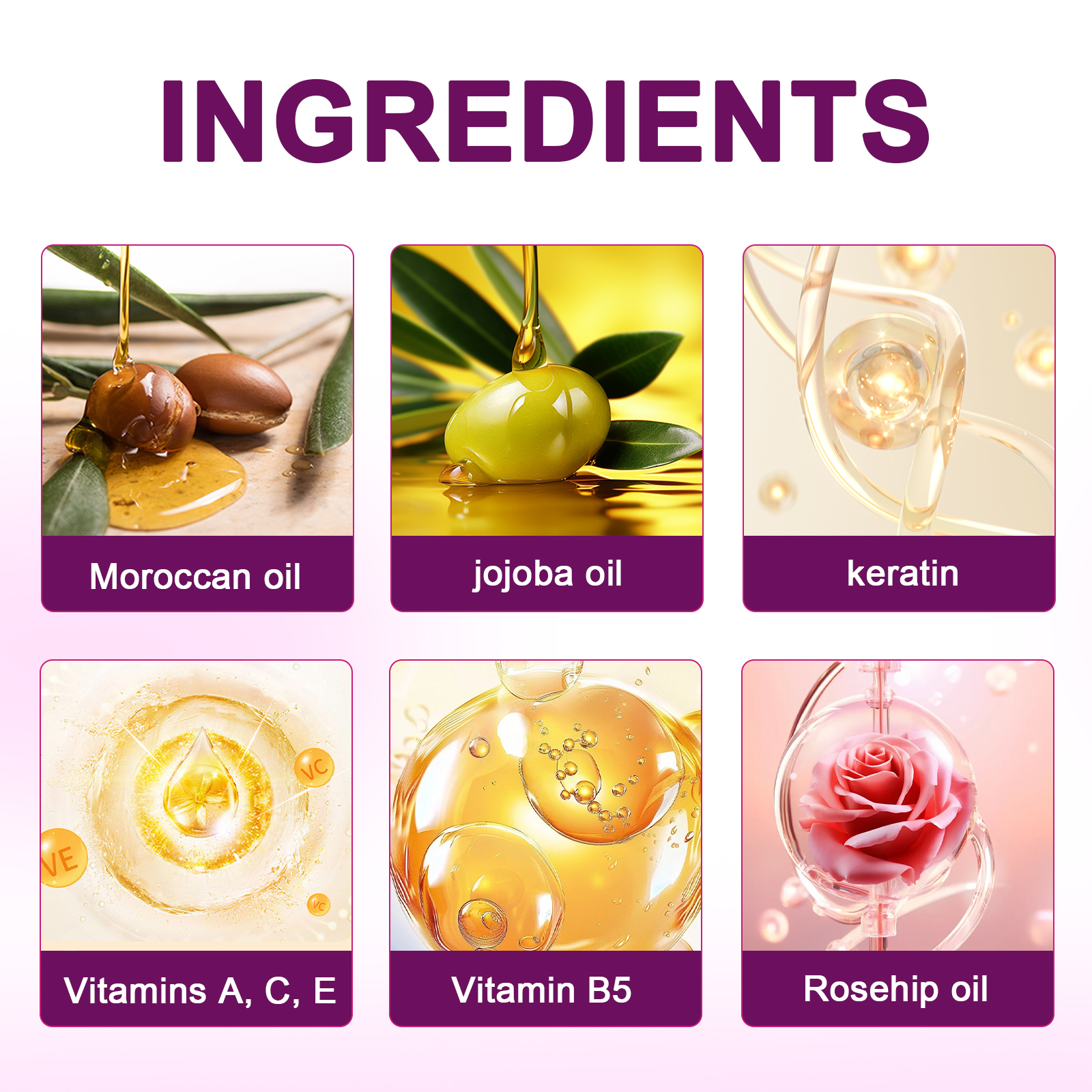 Amococo 40Pcs Hair Vitamin Capsules - Moroccan Argan Oil & Keratin Deep Repair for Dry Damaged Hair, Anti-Breakage & Smoothing Serum with Vitamin A, C, E, B5