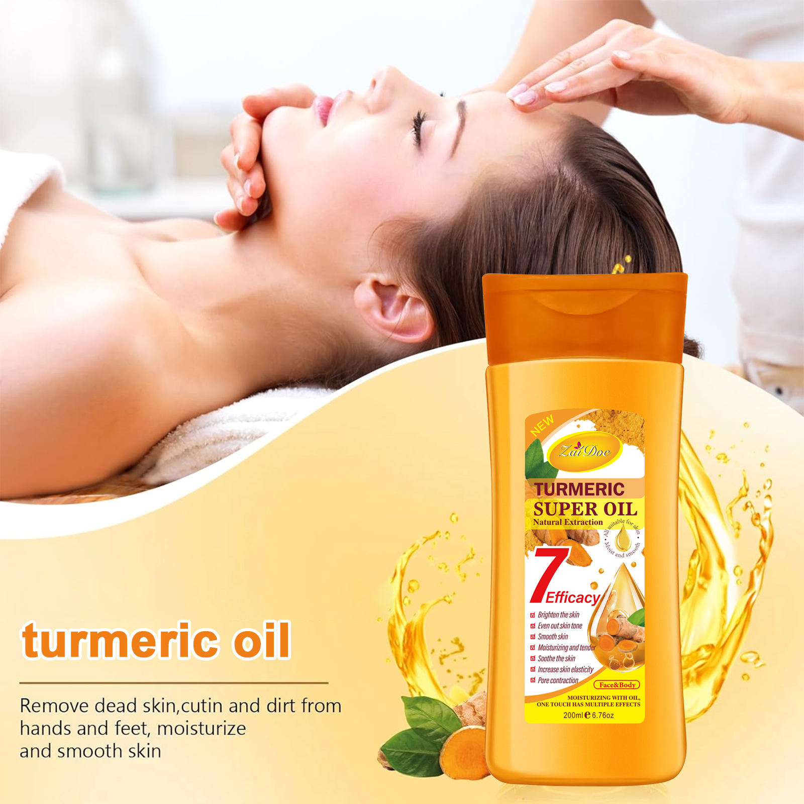 Zaidoc Super Whitening Turmeric Oil 200ml - Natural Extraction Body Glow Oil for Radiant fair skin, Anti-Aging & Skin Tightening Treatment