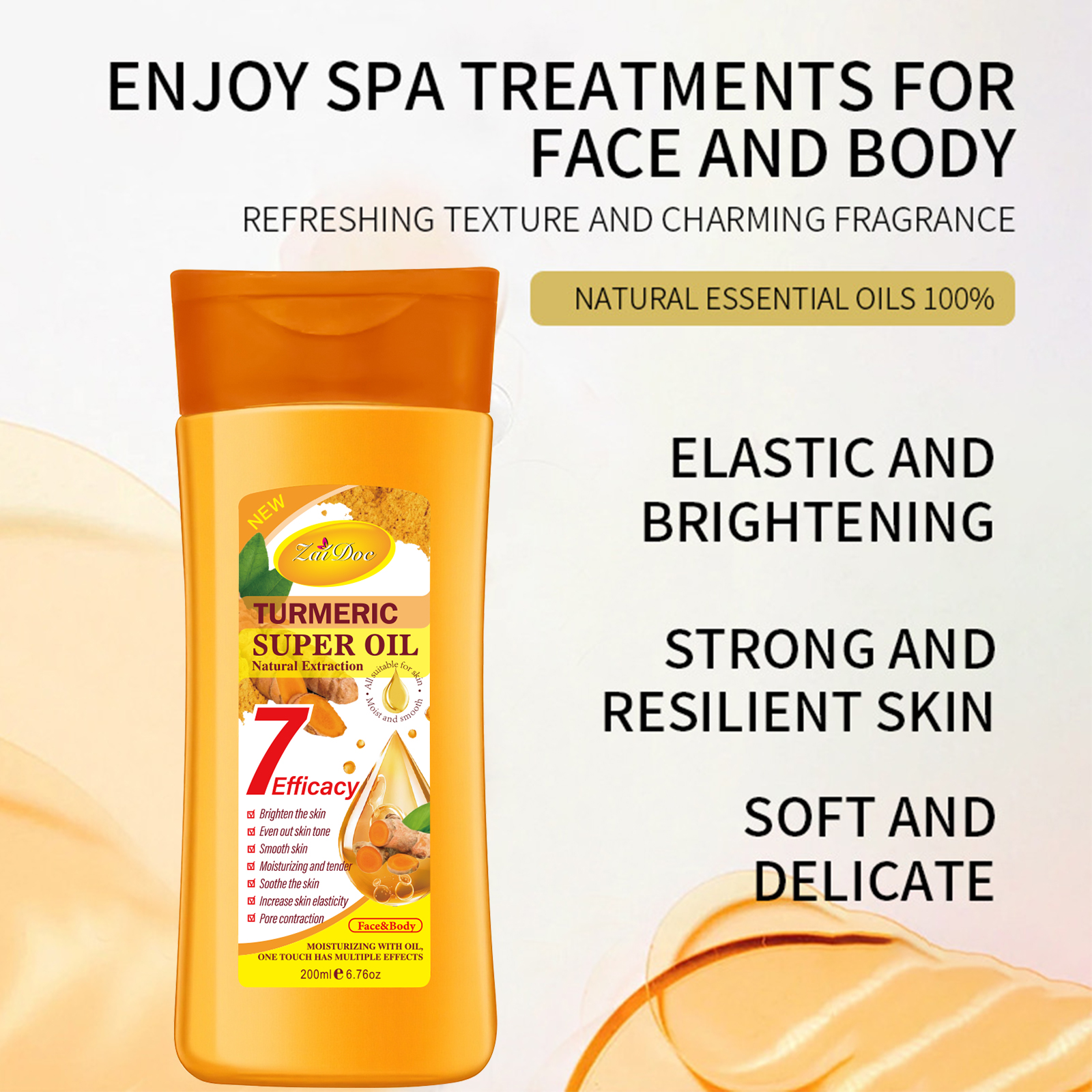 Zaidoc Super Whitening Turmeric Oil 200ml - Natural Extraction Body Glow Oil for Radiant fair skin, Anti-Aging & Skin Tightening Treatment