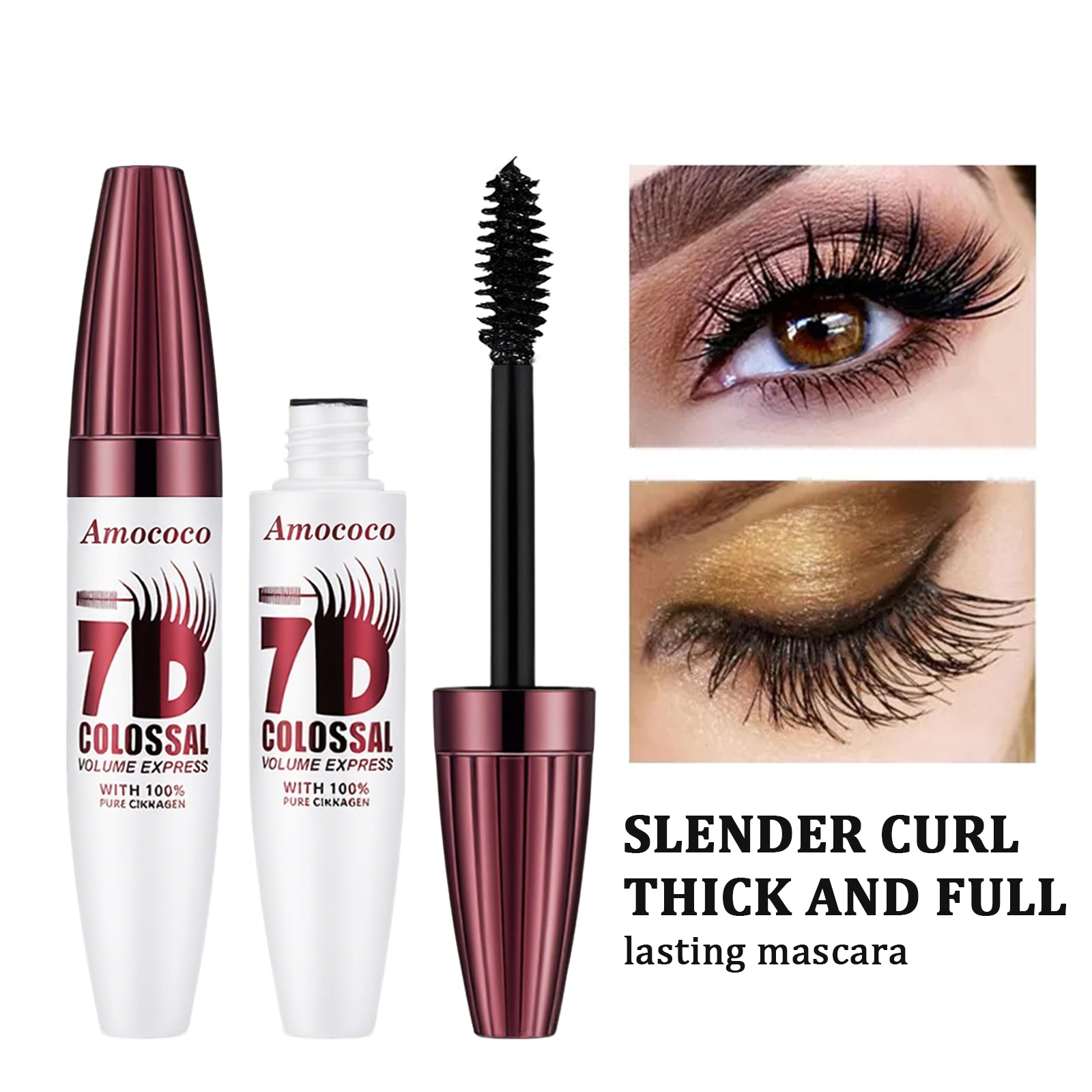 Amococo 7D Colossal Volume Express Mascara - Waterproof & Smudge-Proof Eyelash Extension for Long-Lasting Curl & Thick Lashes