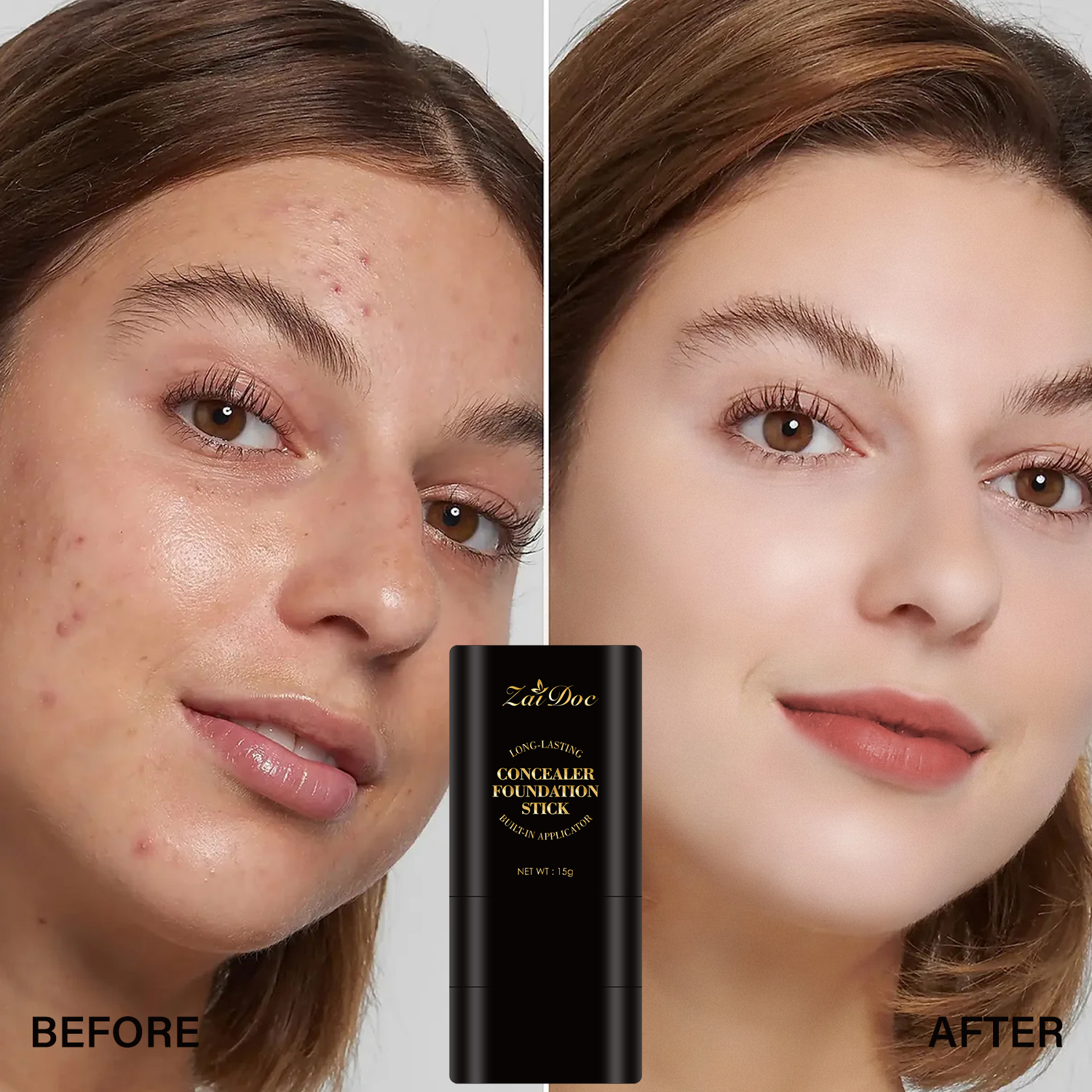 Zaidoc 15g Concealer Foundation Stick with Built-in Brush - Long Lasting Full Coverage for Dark Spots, Blemishes & Under Eye - Available in Shades 05, 06, 07