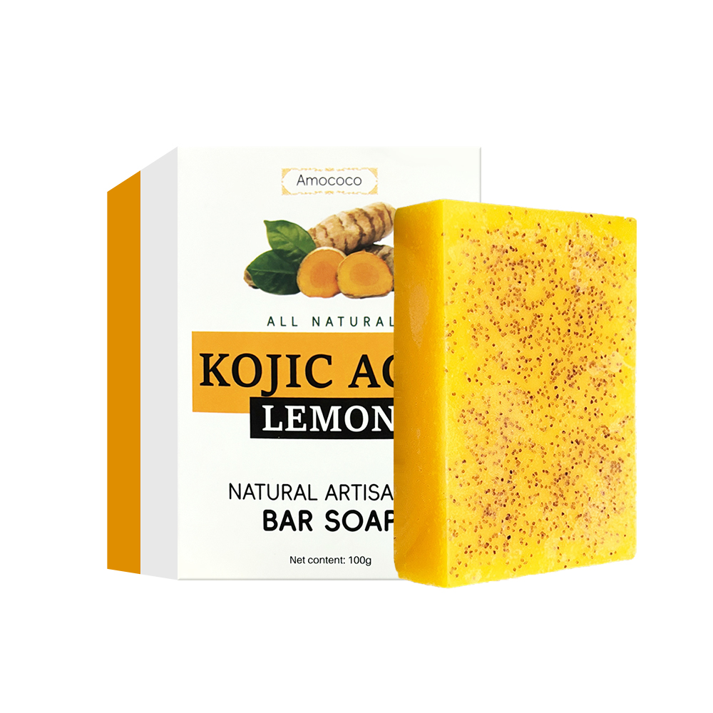 Amococo 100g Turmeric & Kojic Acid Brightening Soap with Foaming Net - Natural Skin Glow, Dark Spot Remover & Deep Cleansing Bar Soap
