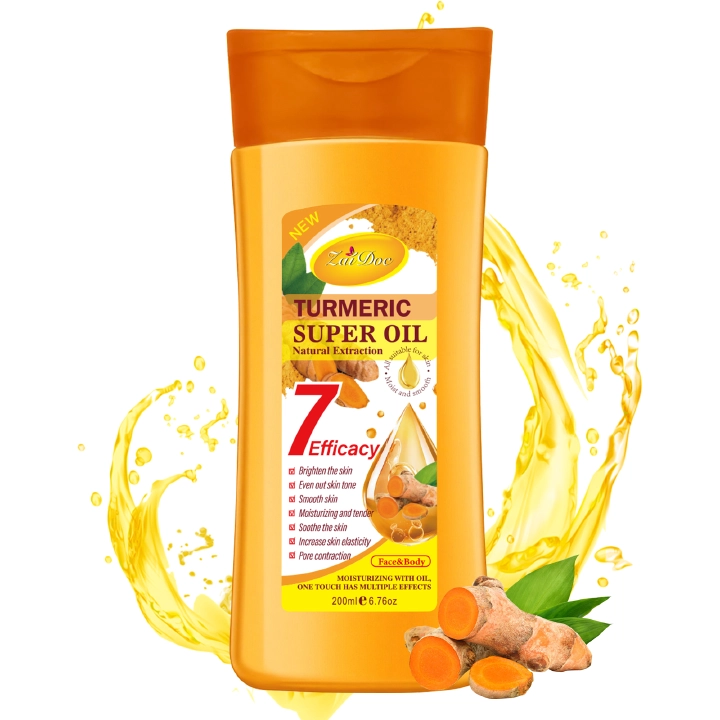 Zaidoc Super Whitening Turmeric Oil 200ml - Natural Extraction Body Glow Oil for Radiant fair skin, Anti-Aging & Skin Tightening Treatment