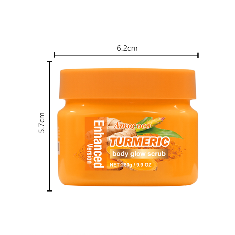 Amococo 280g Turmeric Body Glow Scrub - Deep Exfoliating & Brightening Salt Scrub for Dark Spots, Acne & Smooth Skin, Natural Skin Whitening Treatment