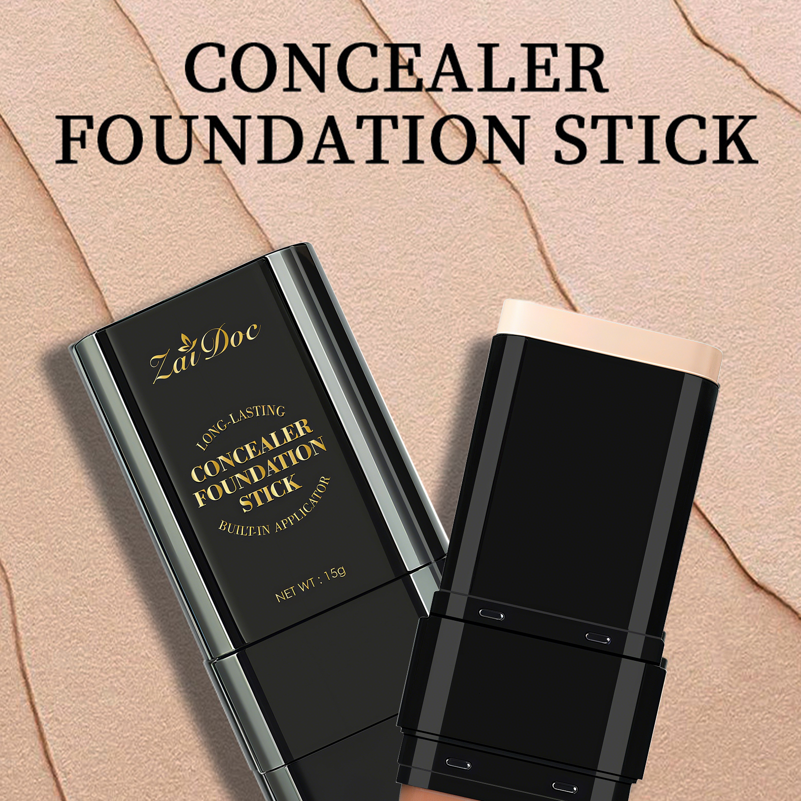 Zaidoc 15g Concealer Foundation Stick with Built-in Brush - Long Lasting Full Coverage for Dark Spots, Blemishes & Under Eye - Available in Shades 05, 06, 07