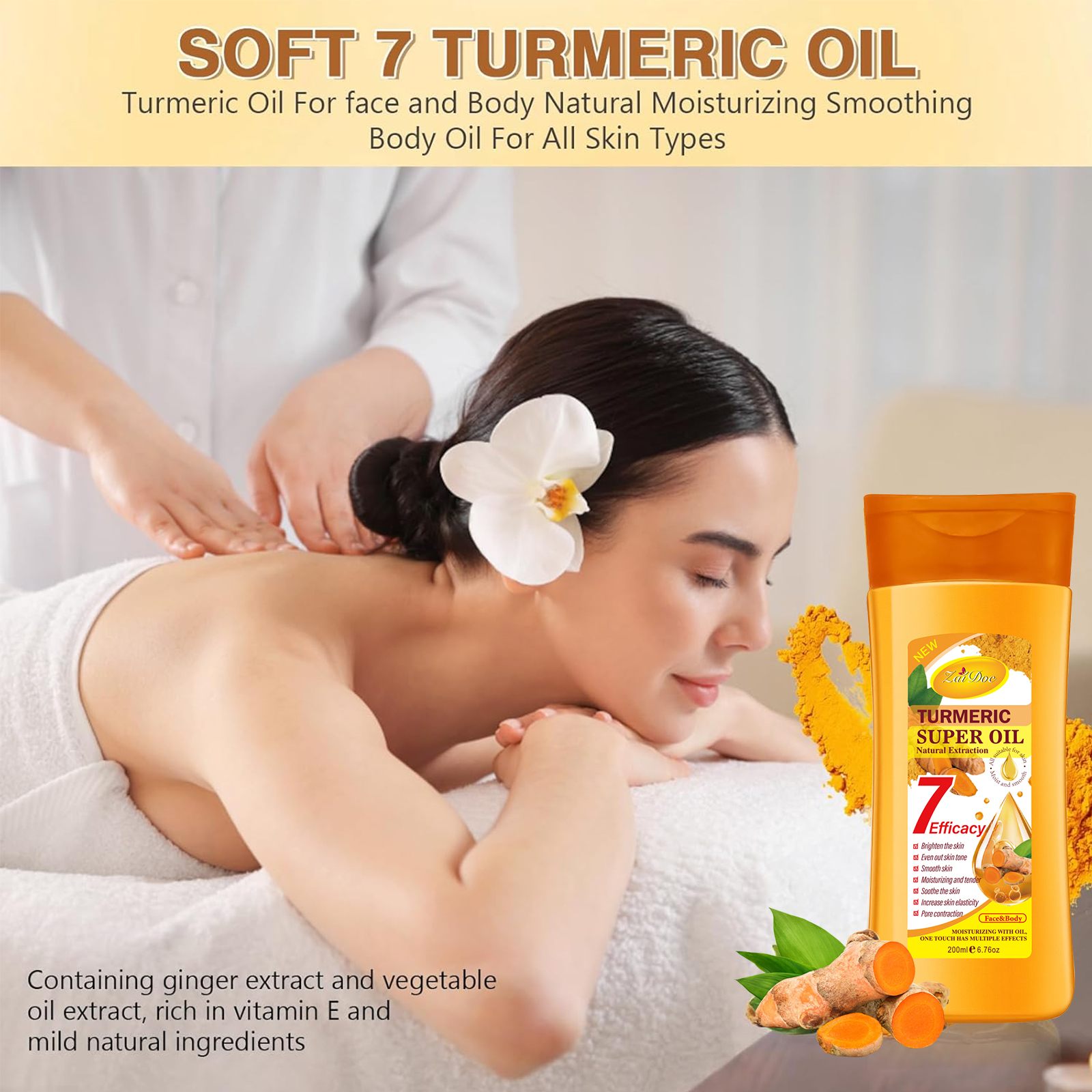 Zaidoc Super Whitening Turmeric Oil 200ml - Natural Extraction Body Glow Oil for Radiant fair skin, Anti-Aging & Skin Tightening Treatment